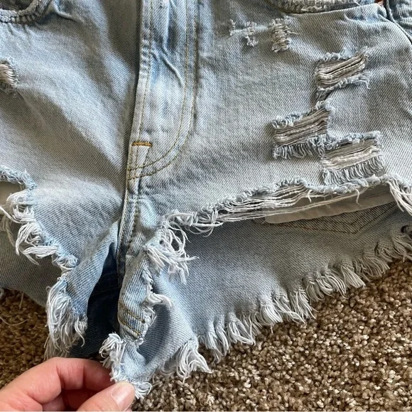 ZARA The High Waist Jean Micro Mini Shorts Womens 2 Light Wash Distressed Cutoff - Picture 8 of 16